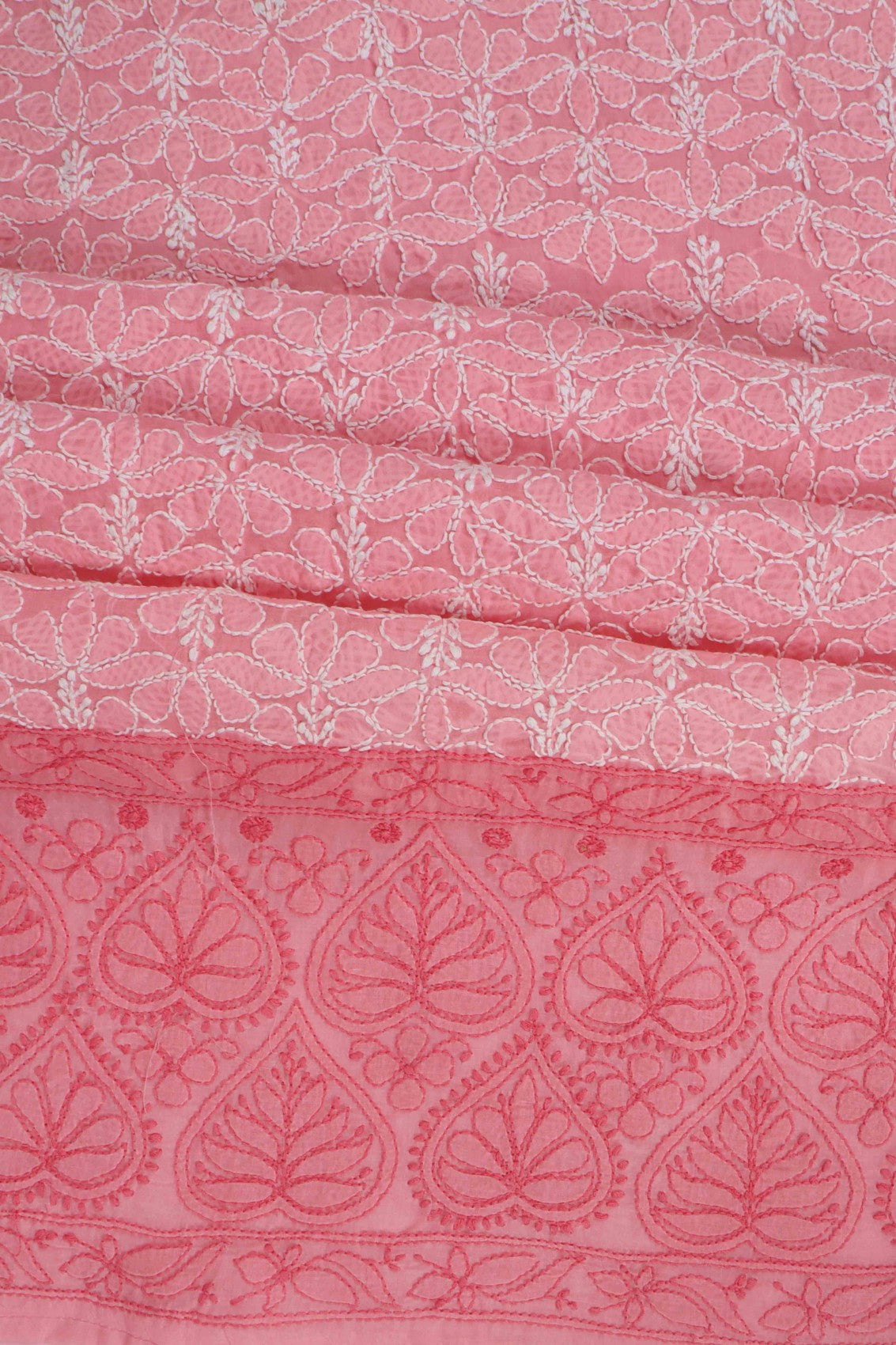 Ada Hand Embroidered Salmon Peach Cotton Lucknowi Chikankari Unstitched Suit Piece 01A189030