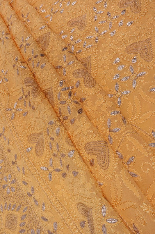 Ada Hand Embroidered Yellow Georgette Lucknowi Chikankari Unstitched Kurta Piece With Gota Patti Work A600355