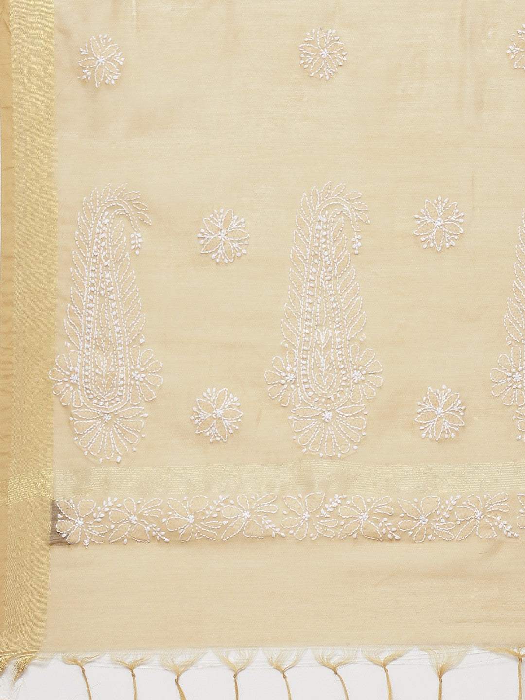 Ada Hand Embroidered Fawn Chanderi Lucknowi Chikankari Dupatta A511133