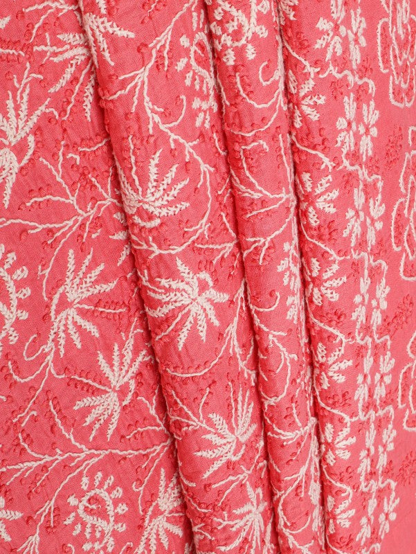 Ada Hand Embroidered Carrot Pink Cotton Lucknowi Chikankari Unstitched Suit Piece 01A101763