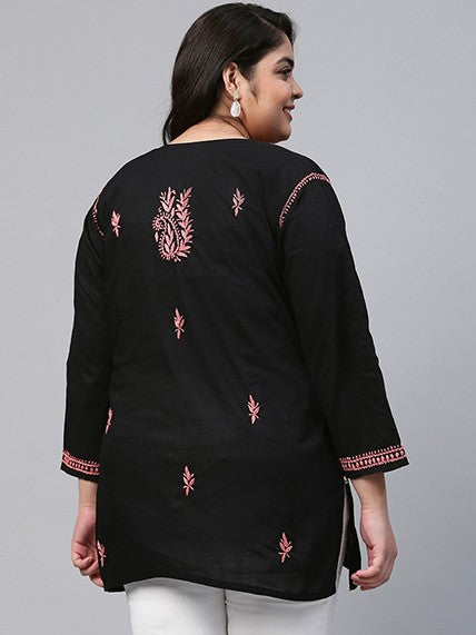 Ada Hand Embroidered Black Cotton Lucknowi Chikankari Straight Kurti A911112