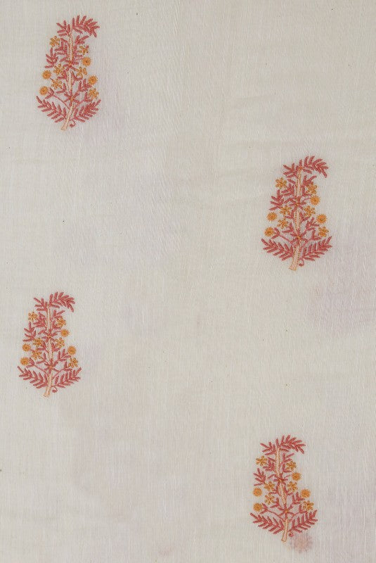 Ada Hand Embroidered Cream Chanderi Lucknowi Chikankari Saree With Blouse A103419