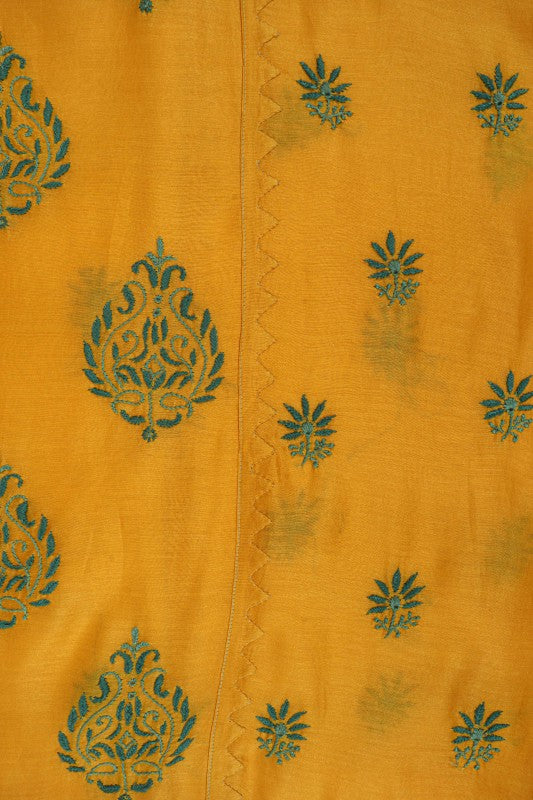 Ada Hand Embroidered Bright Yellow Chanderi Lucknowi Chikankari Unstitched Kurta Dupatta Set A320092