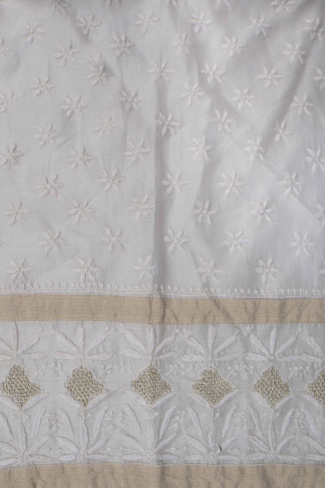Ada Hand Embroidered Off White Chanderi Lucknowi Chikankari Semi-Stitched Anarkali Kurta Dupatta Set With Zari Work 01A264077