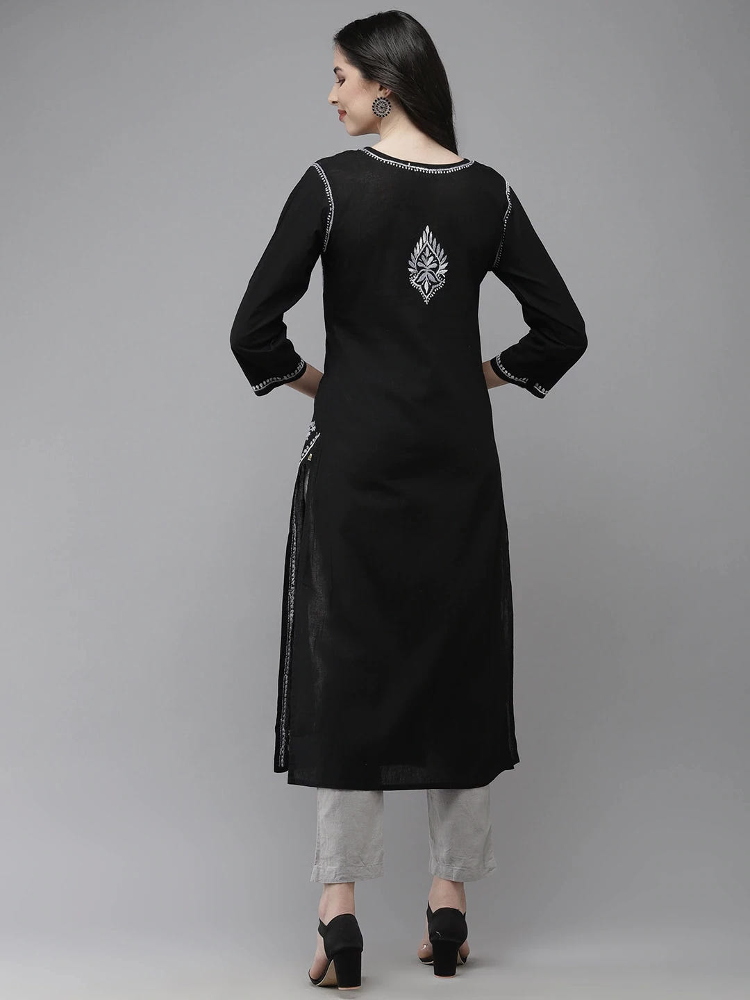 Ada Hand Embroidered Black Cotton Lucknow Chikankari Straight Kurta A411280