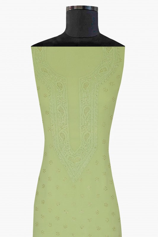 Ada Hand Embroidered Pear Green Georgette Lucknowi Chikan Unstitched Kurta Piece With Muqaish Work A321162