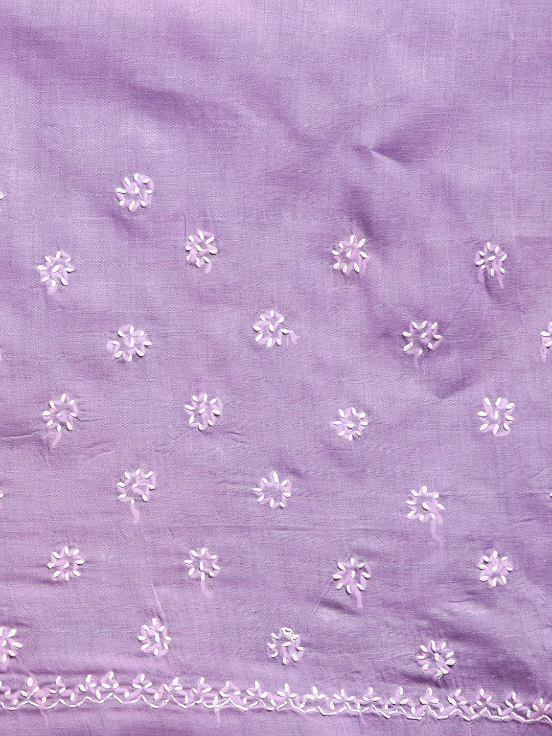Ada Hand Embroidered Mauve Cotton Lucknow Chikan Saree with Blouse - A346162