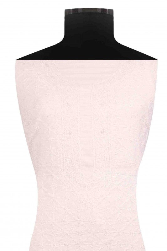 Ada Hand Embroidered White Cotton Lucknowi Chikan Unstitched Men's Kurta Piece A617110