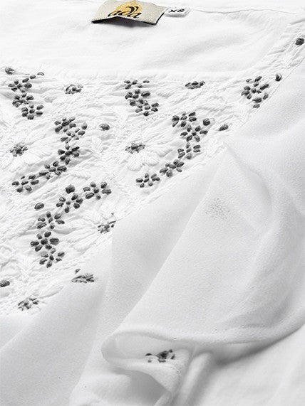 Ada Hand Embroidered White Cotton Lucknowi Chikankari Top A100276