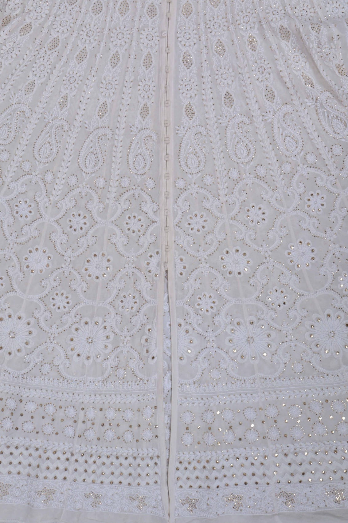 Ada Hand Embroidered Off White Pure Georgette Lucknowi Chikankari Semi-Stitched Anarkali Kurta Dupatta Set With Muqaish Work 01A132506