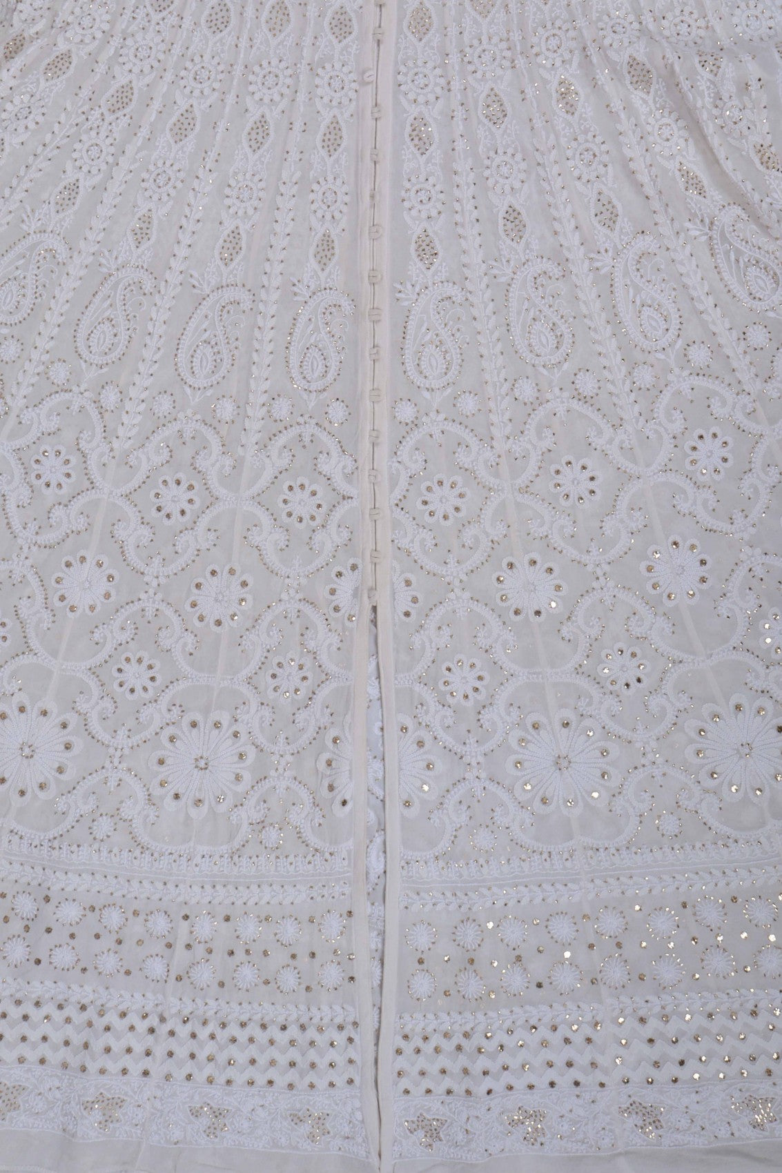 Ada Hand Embroidered Off White Pure Georgette Lucknowi Chikankari Semi-Stitched Anarkali Kurta Dupatta Set With Muqaish Work 01A132506