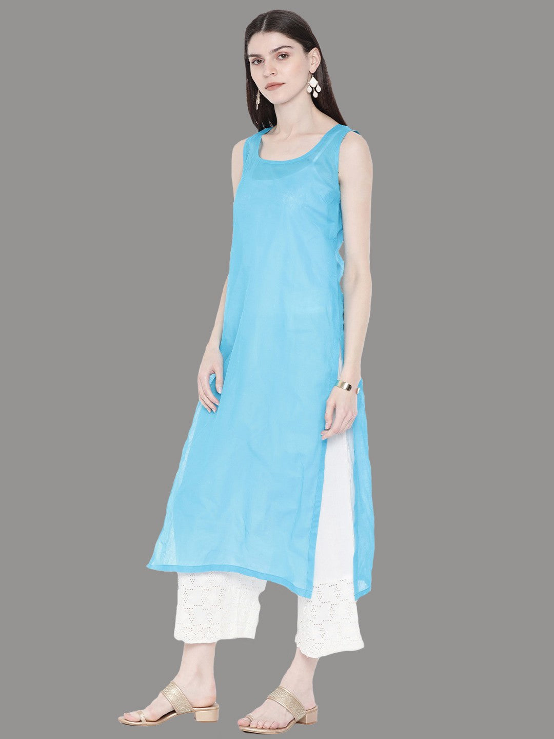 Ada Hand Embroidered Blue Georgette Lucknowi Chikankari Straight Kurta With Slip A225894