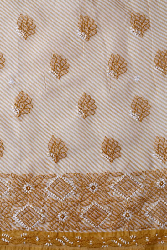 Ada Hand Embroidered Fawn Cotton Lucknowi Chikan Unstitched Suit Piece–A619232