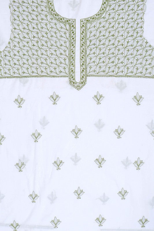 Ada Hand Embroidered White Cotton Lucknowi Chikankari Unstitched Suit Piece A94304