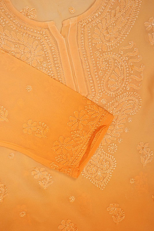 Ada Hand Embroidered Yellow Georgette Lucknowi Chikankari Kurta Dupatta With Plazo Set 01A119003