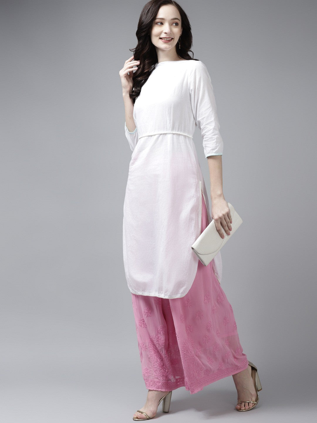 Ada Hand Embroidered Pink Georgette Lucknowi Chikankari Palazzo A711155