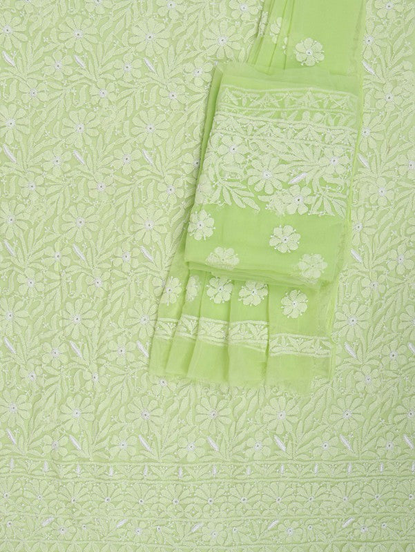 Ada Hand Embroidered Lizard Green Georgette Lucknowi Chikankari Unstitched Suit Piece 01A209281