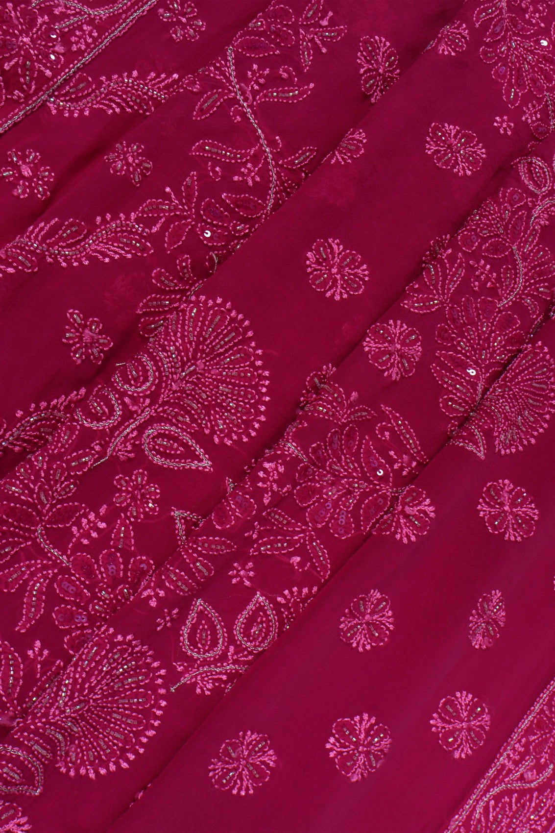 Ada Hand Embroidered Magenta Pure Georgette Lucknowi Chikankari Saree/Blouse Cutdana Work 01A246622