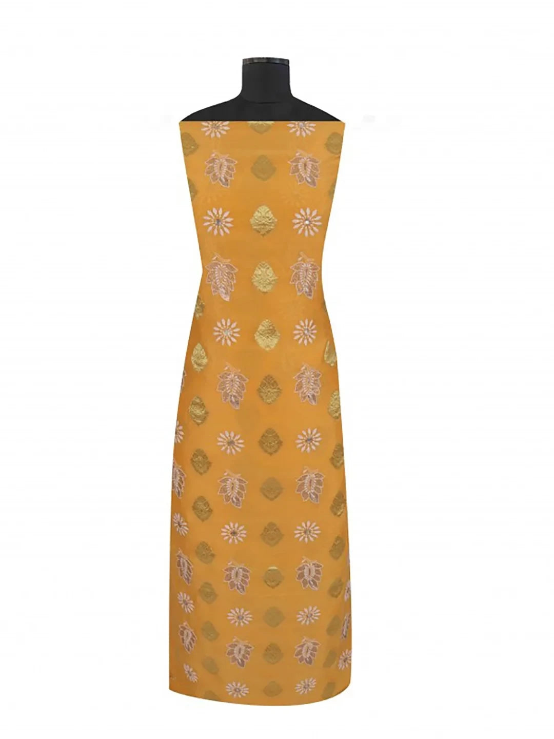 Ada Hand Embroidered Mustard Chanderi Lucknowi Chikankari Unstitched Kurta Piece With Zari Work 01A139632