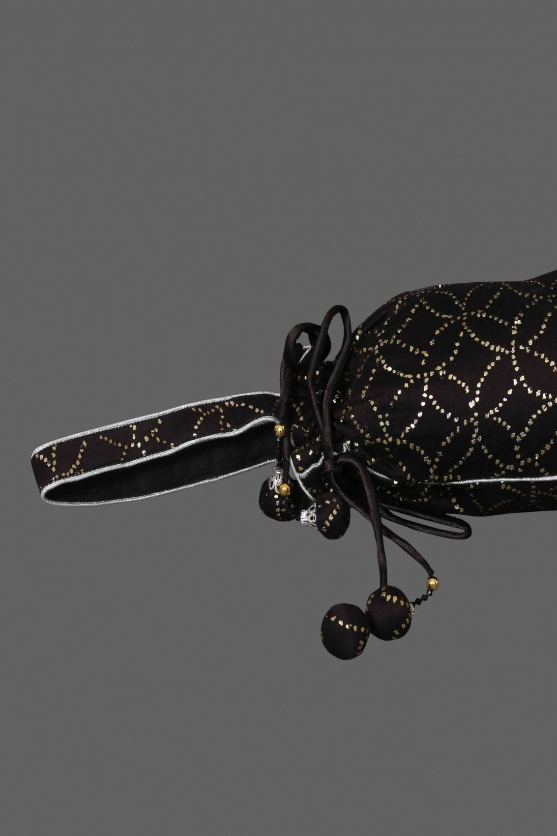 Ada Hand Embroidered Black Chanderi Lucknowi Chikankari Potli Bag With Muqaish Work 01A66911