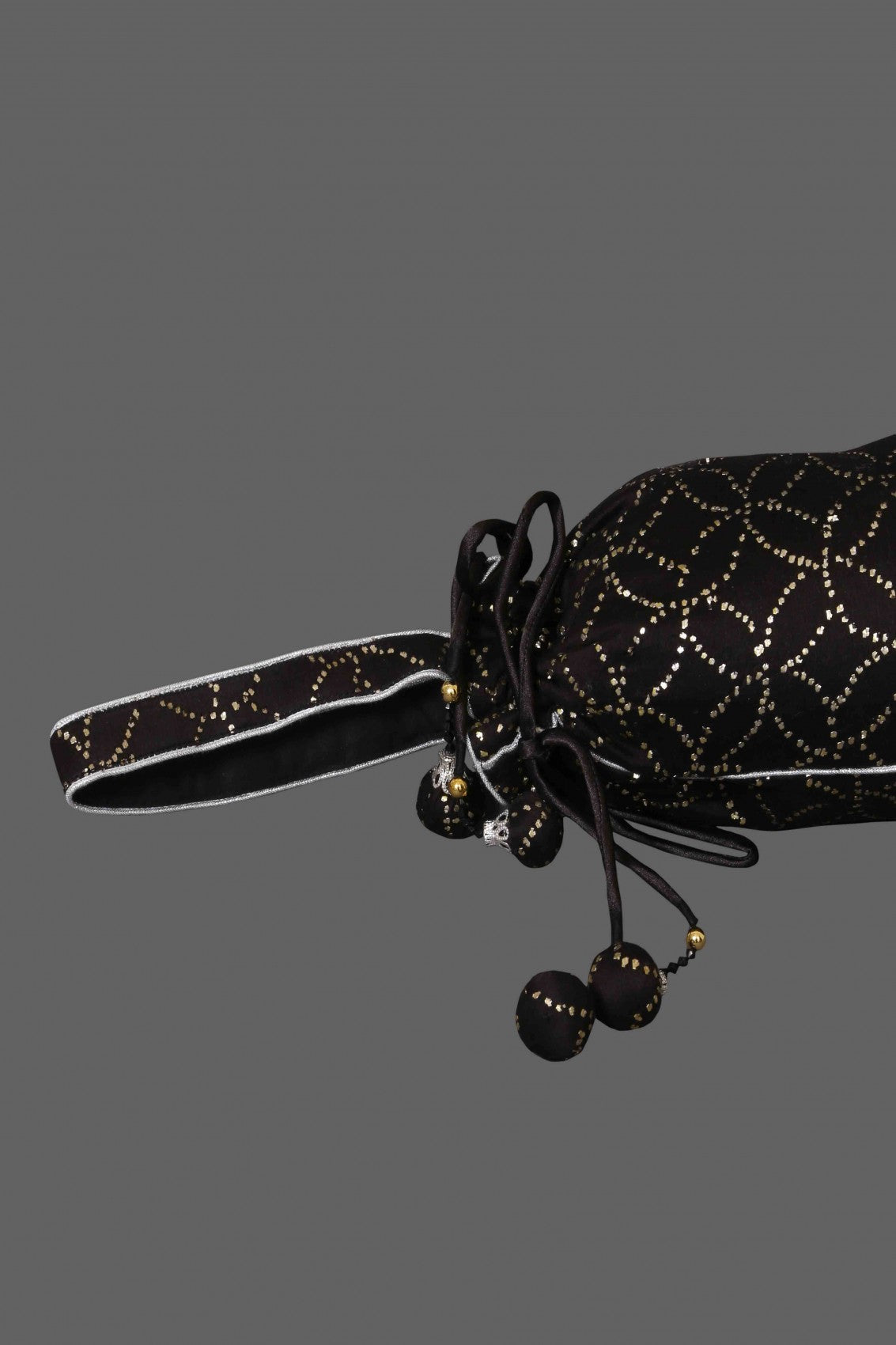 Ada Hand Embroidered Black Chanderi Lucknowi Chikankari Potli Bag With Muqaish Work 01A66911