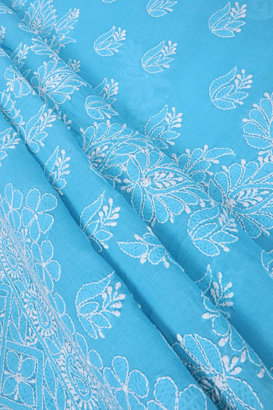 Ada Hand Embroidered Sky Blue Cotton Lucknowi Chikankari Unstitched Suit Piece A607743