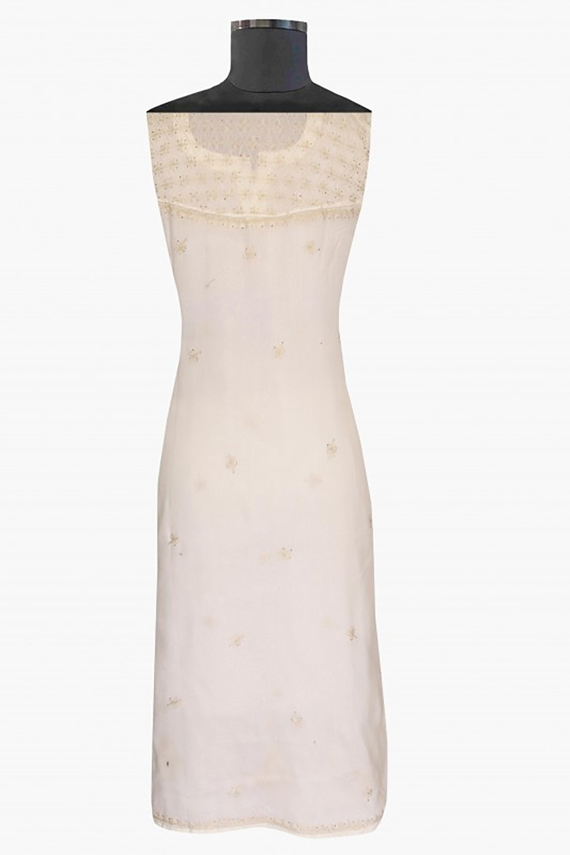 Ada Hand Embroidered Cream Chanderi Lucknowi Chikankari Semi-stitched Kurta Dupatta Set With Muqaish Work A577228