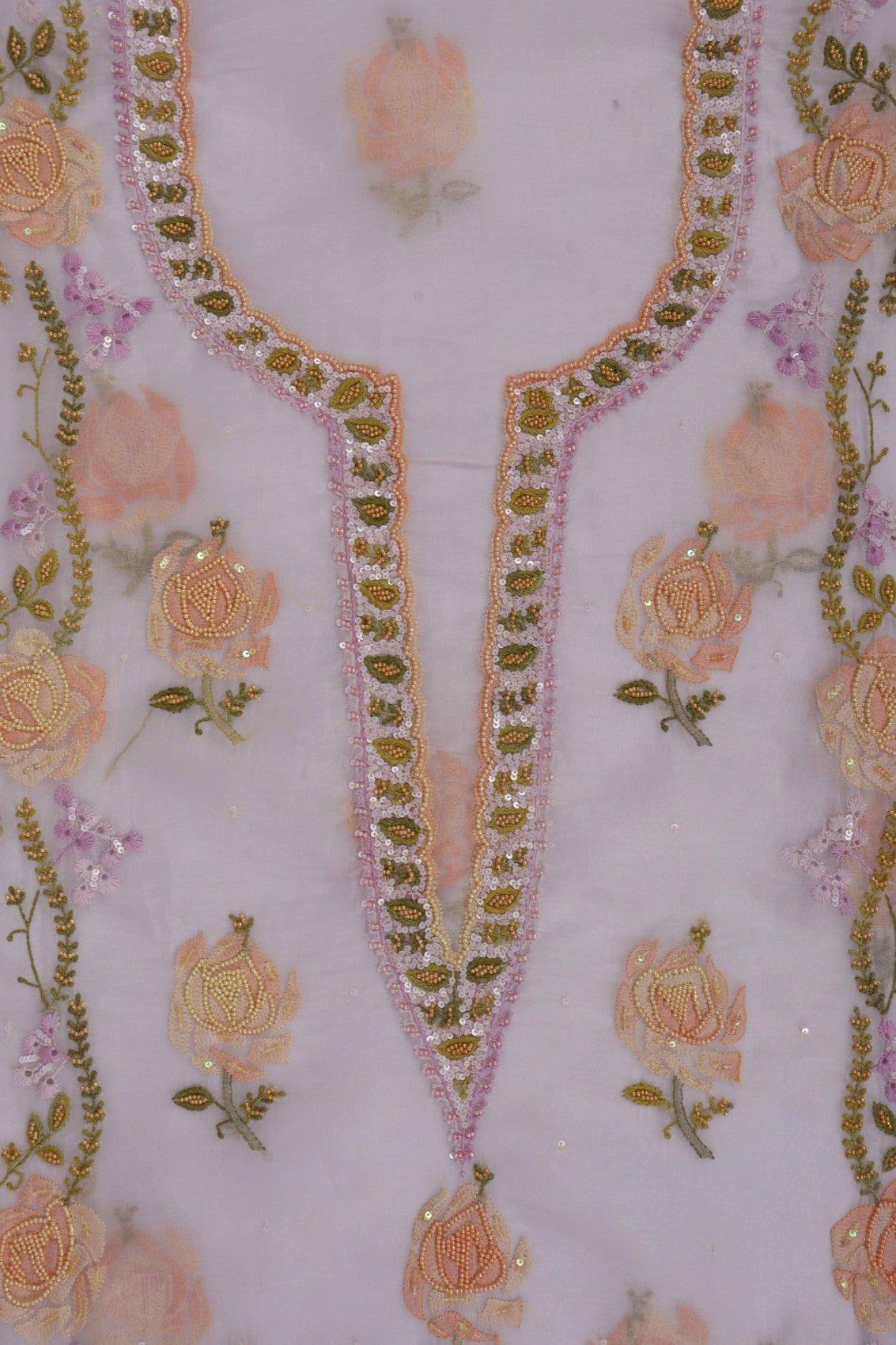 Ada Hand Embroidered Light Mauve Organza Lucknowi Chikankari Unstitched Kurta Dupatta Set With Pearl Work 01A140637