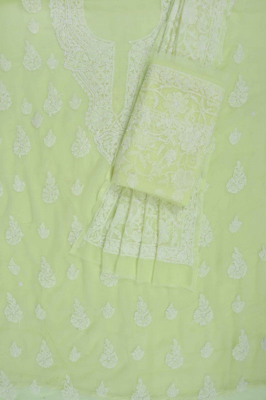 Ada Hand Embroidered Lemon Georgette Lucknowi Chikankari Unstitched Suit Piece 01A169419