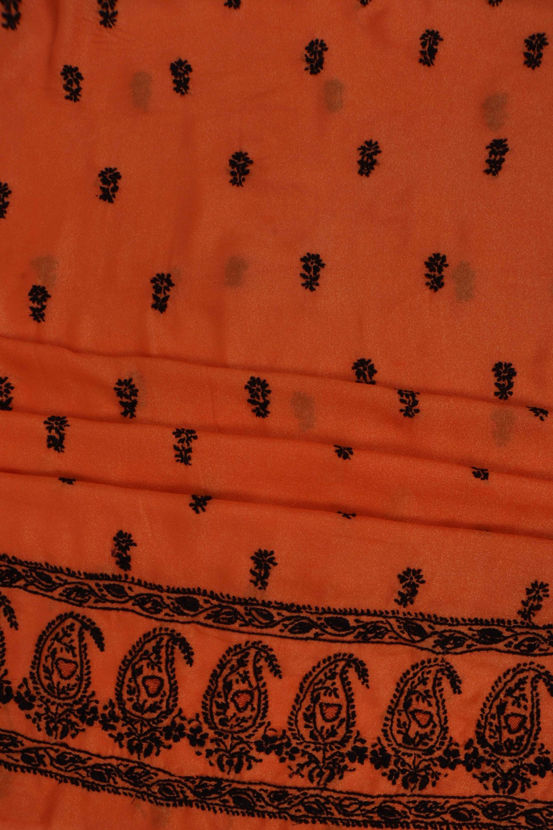 Ada Hand Embroidered Orange Georgette Lucknowi Chikankari Unstitched Kurta Piece A316182