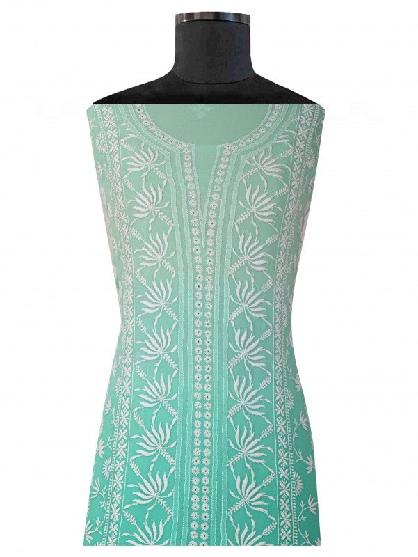 Ada Hand Embroidered Sea Green Pure Georgette Lucknowi Chikan Unstitched Suit Piece A576804