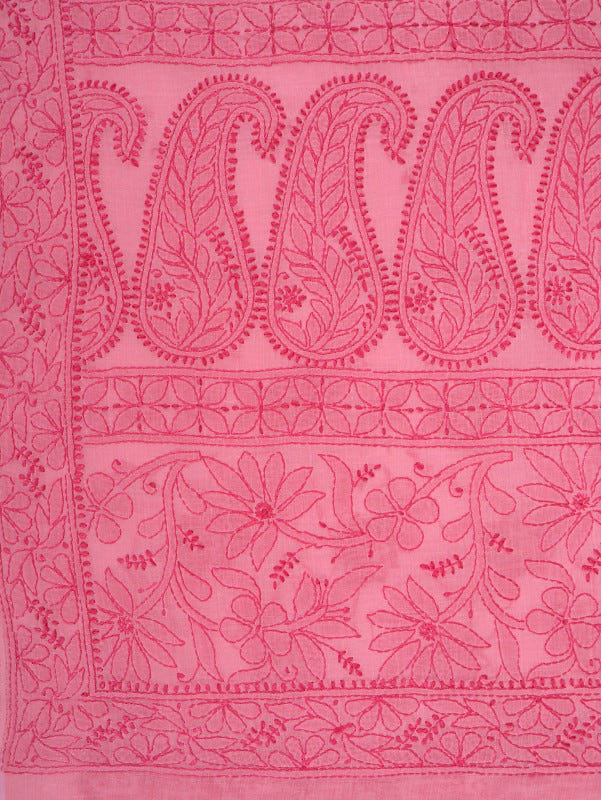 Ada Hand Embroidered Pink Cotton Lucknowi Chikankari Saree with Blouse A590179