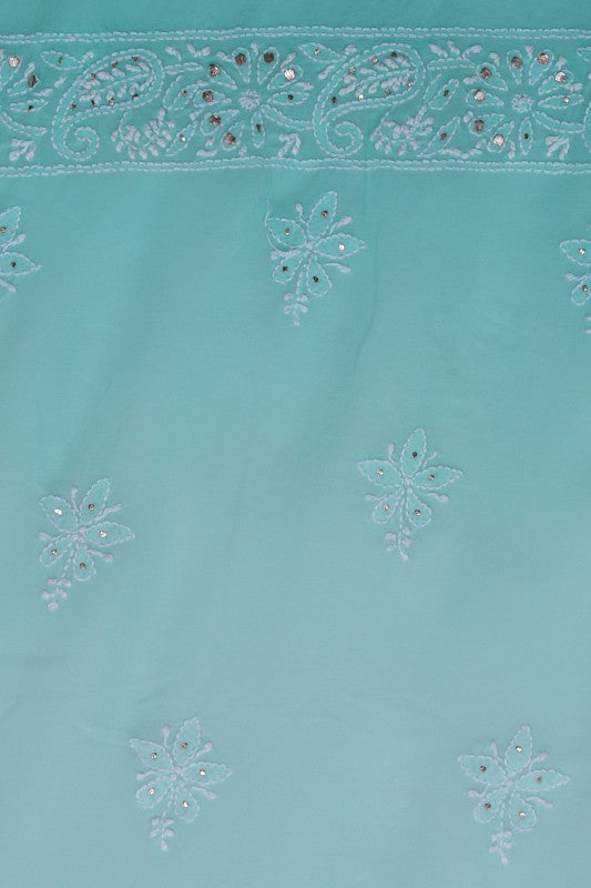 Ada Hand Embroidered Mint Green Georgette Lucknowi Chikankari Unstitched Suit Piece With Muqaish Work – A532943