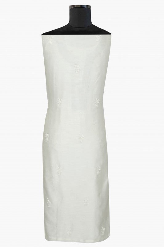Ada Hand Embroidered Off White Chanderi Lucknowi Chikan Unstitched Kurta Dupatta–A610362
