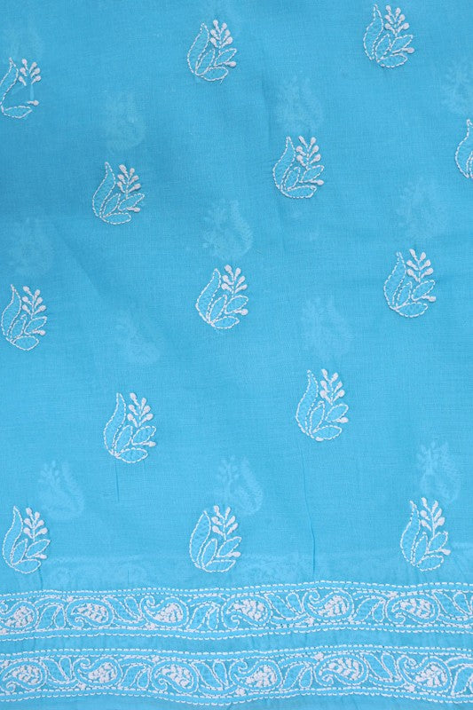 Ada Hand Embroidered Sky Blue Cotton Lucknowi Chikankari Unstitched Suit Piece A607743