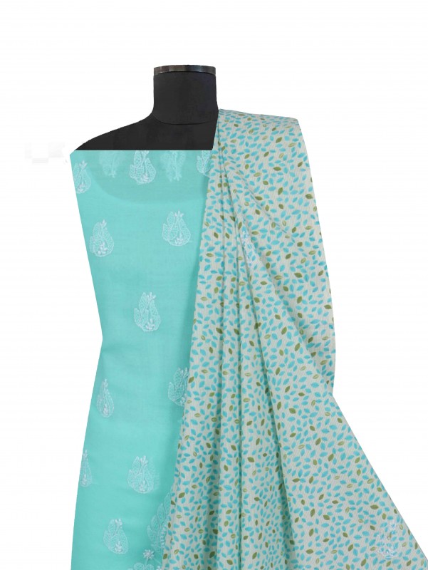 Ada Hand Embroidered Sea Green Cotton Lucknowi Chikankari Unstitched Suit Piece 01A202421
