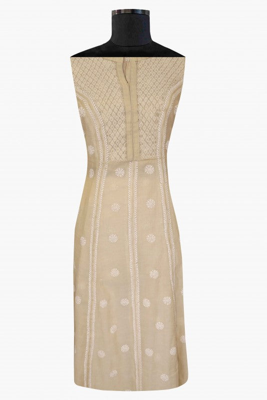 Ada Hand Embroidered Natural Fawn Tissue Lucknowi Chikan Semi-Stitched Kurta Piece With Muqaish Work-A575203