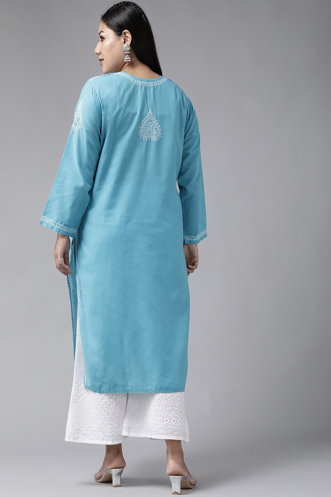 Ada Hand Embroidered Blue Cotton Lucknowi Chikankari Straight Kurta A197497