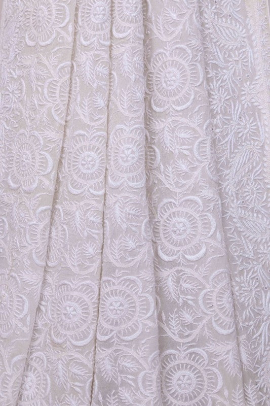 Ada Hand Embroidered White Pure Georgette Lucknowi Chikankari Dupatta - A210077