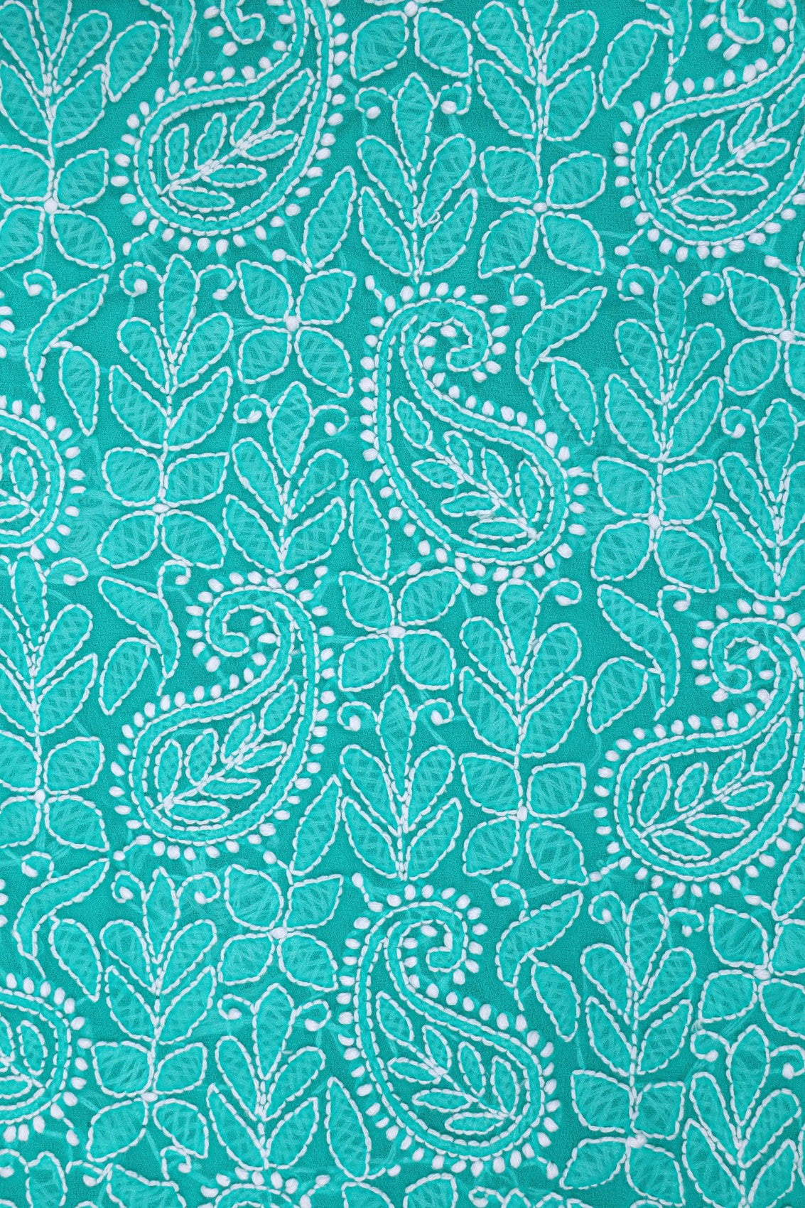 Ada Hand Embroidered Dark Green Georgette Lucknowi Chikankari Unstitched Suit Piece With Pearl Work 01A146084