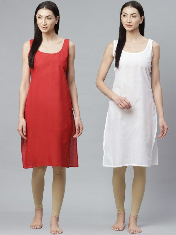 Ada Red and White Cotton Long Slips Combo of 2  A301831.
