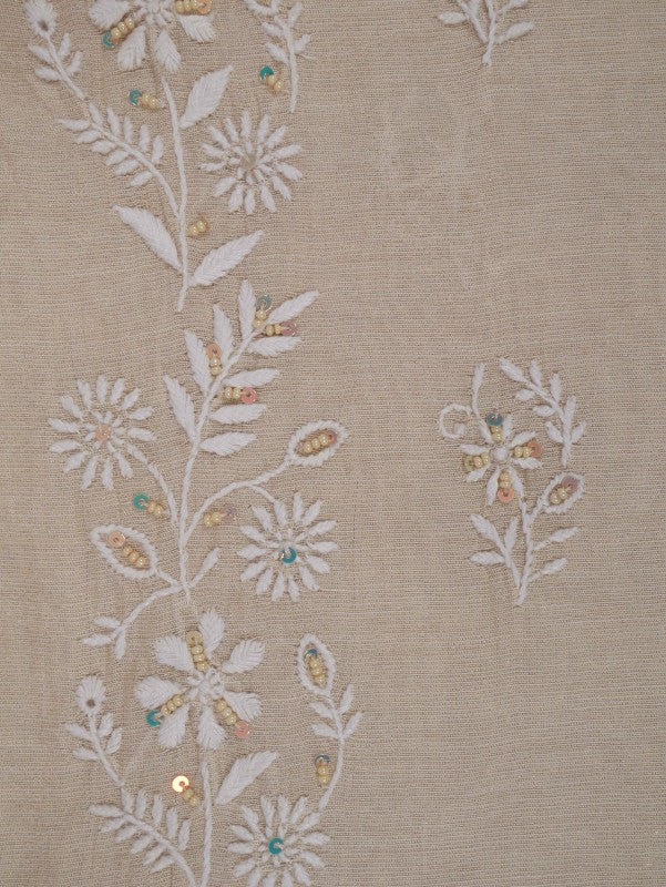 Ada Hand Embroidered Natural Fawn Tissue Lucknowi Chikankari Unstitched Kurta Dupatta Set With Pearl Work 01A193516