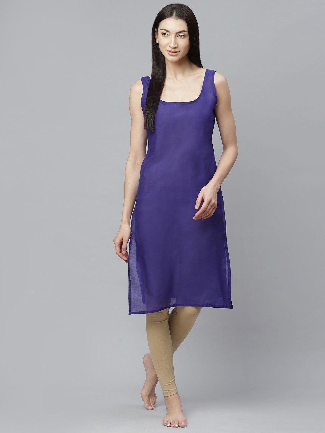 Ada Royal Blue and White Cotton Long Slips Combo of 2  A308034.