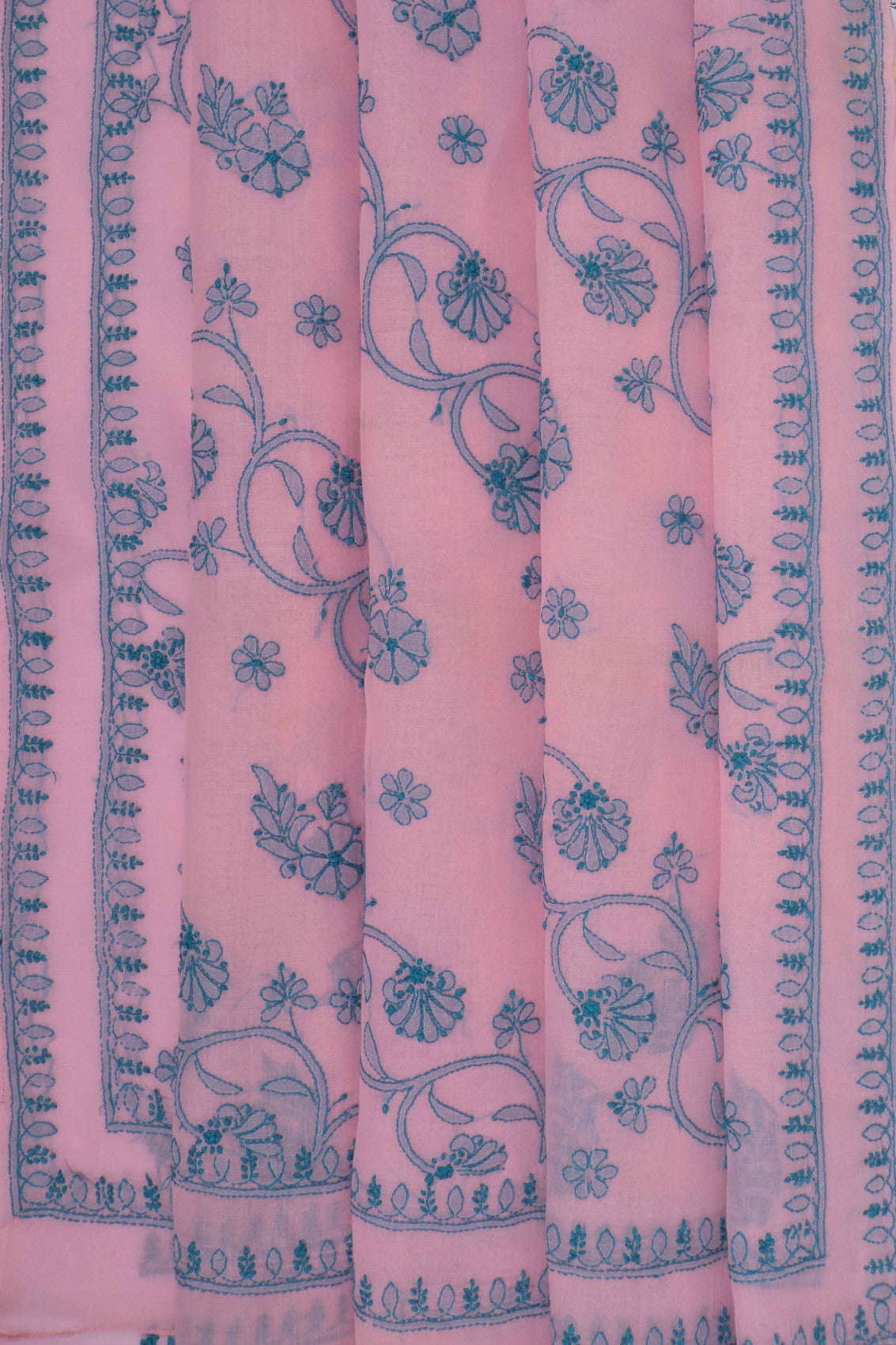 Ada Hand Embroidered Pink Cotton Lucknowi Chikankari Saree with Blouse A173137