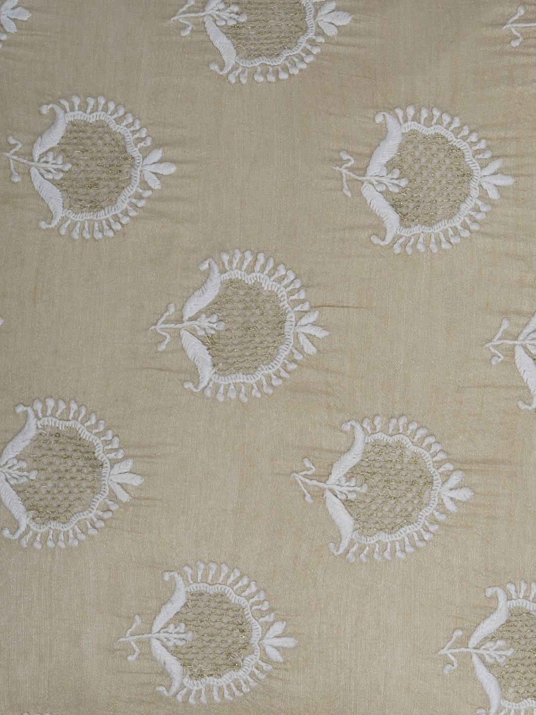 Ada Hand Embroidered Fawn Tusser Silk Lucknow Chikankari Cushion Cover-A507397