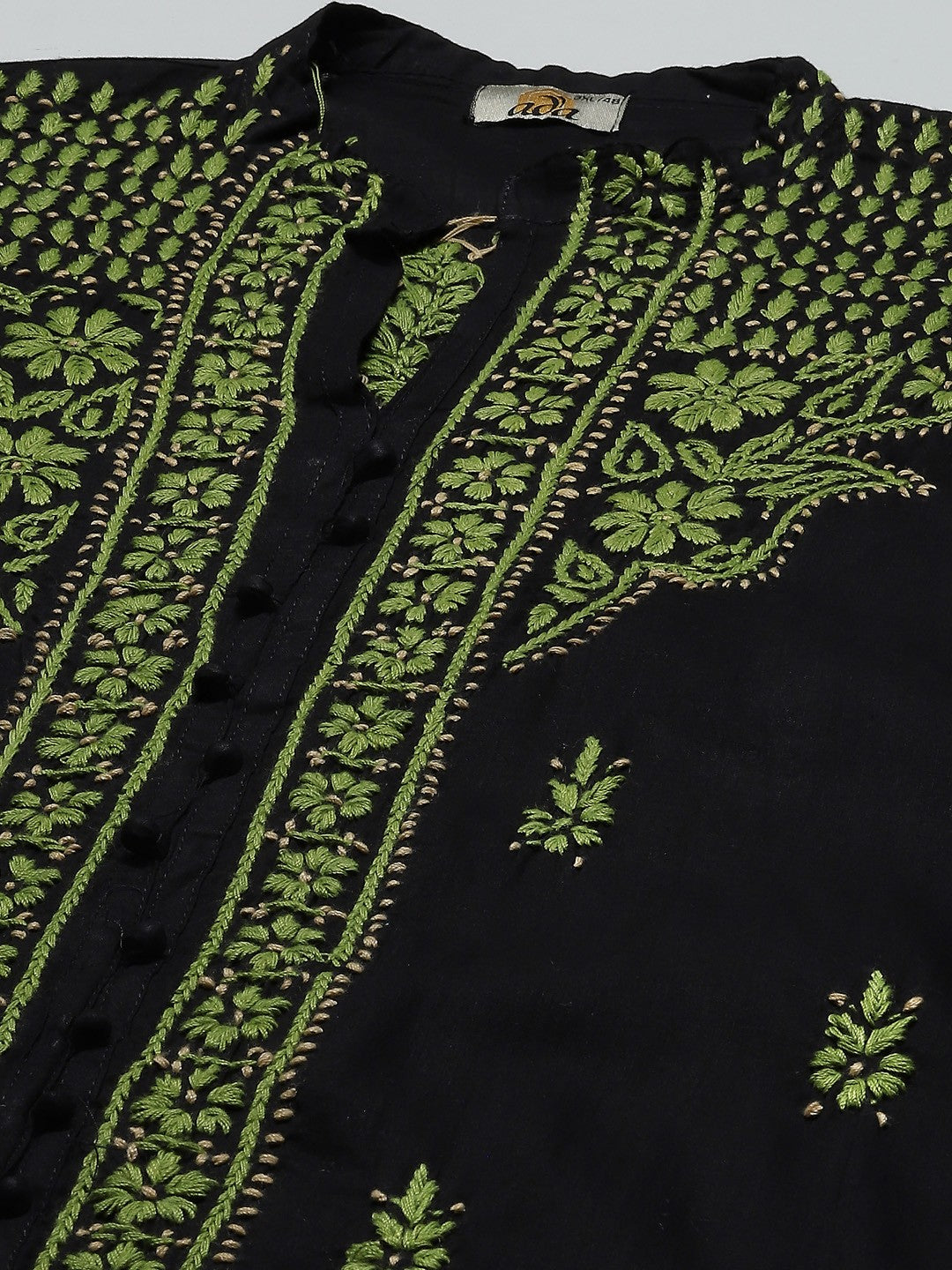 Ada Hand Embroidered Black Cotton Lucknowi Chikan Straight Kurta A444739