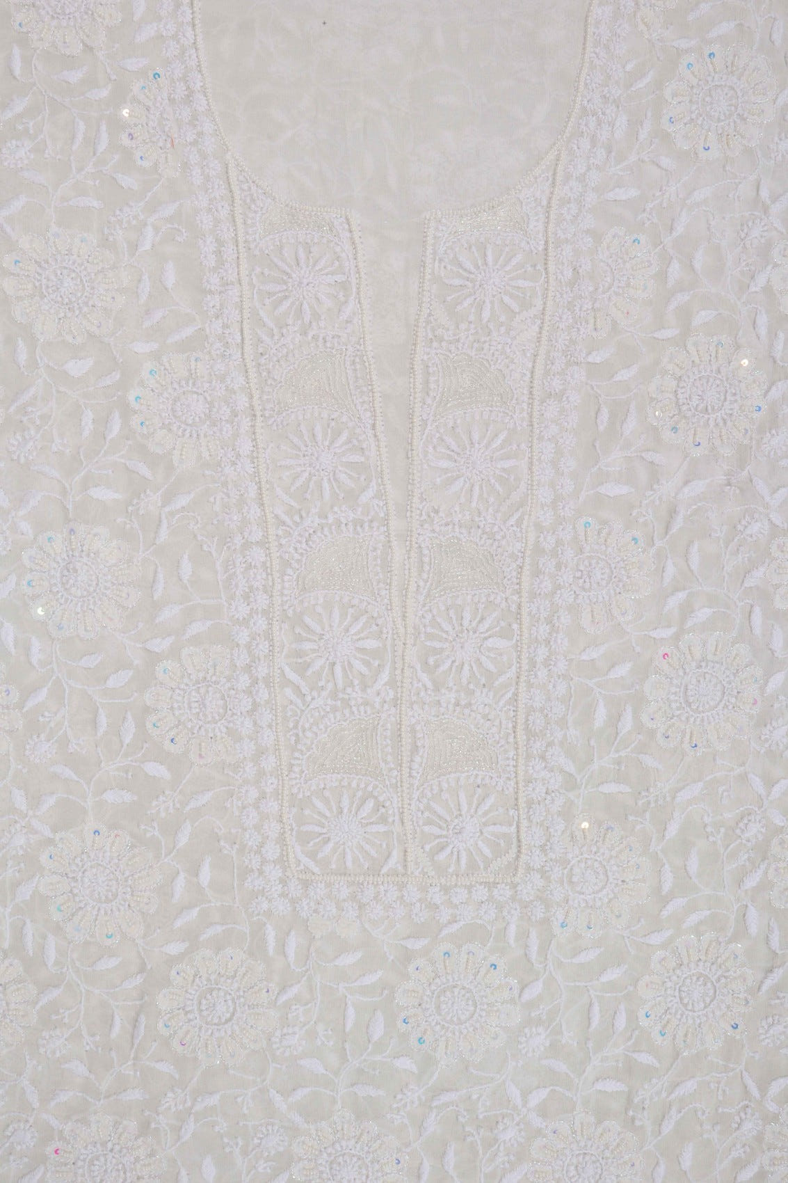 Ada Hand Embroidered White Pure Georgette Lucknowi Chikankari Unstitched Kurta Dupatta Set With Pearl Work 01A186865