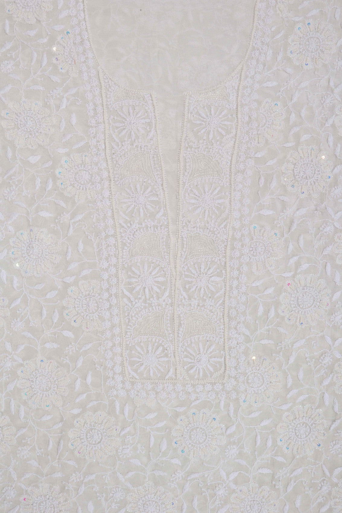 Ada Hand Embroidered White Pure Georgette Lucknowi Chikankari Unstitched Kurta Dupatta Set With Pearl Work 01A186865