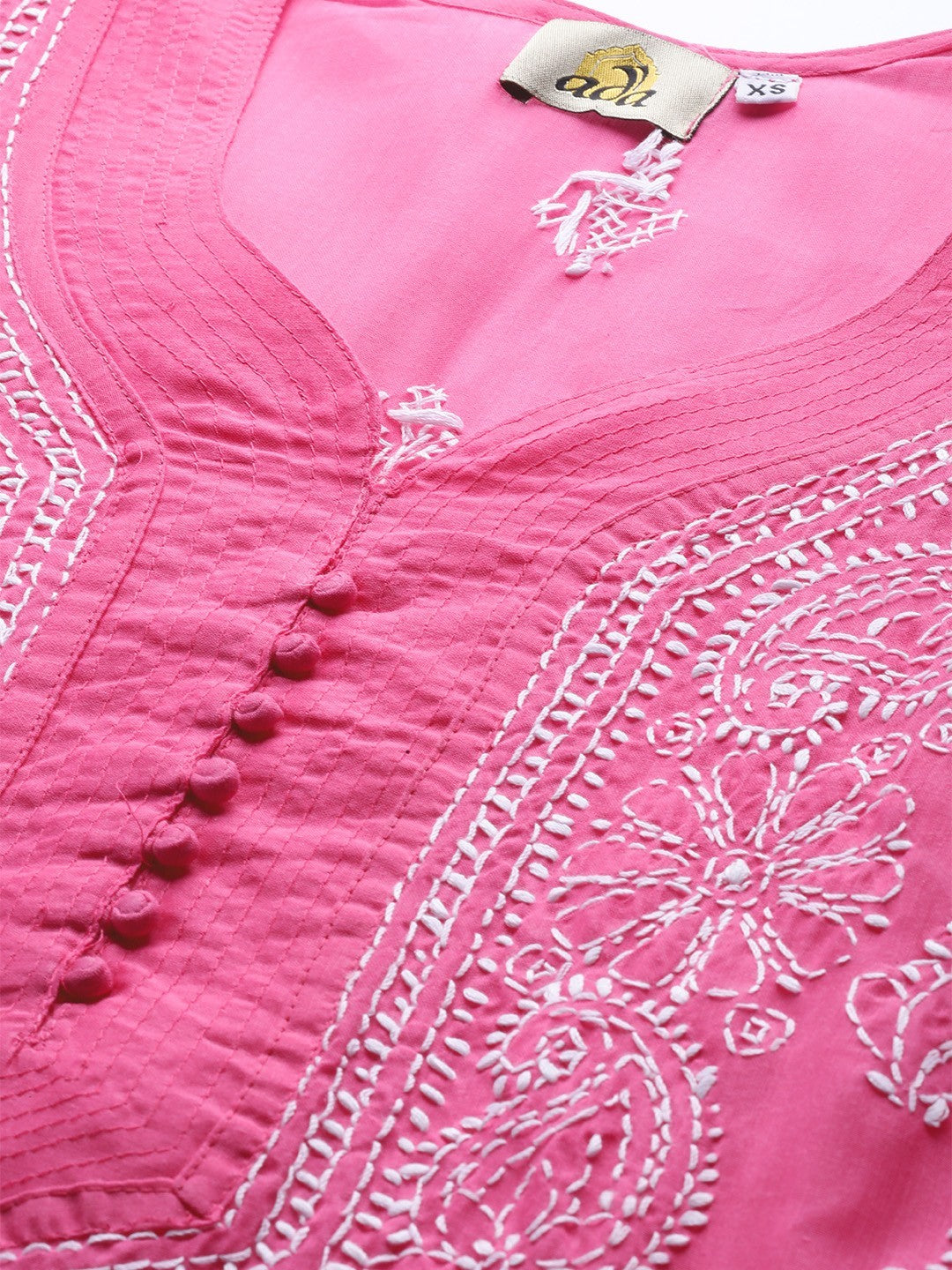 Ada Hand Embroidered Pink Cotton Lucknowi Chikankari Straight Kurta A100354
