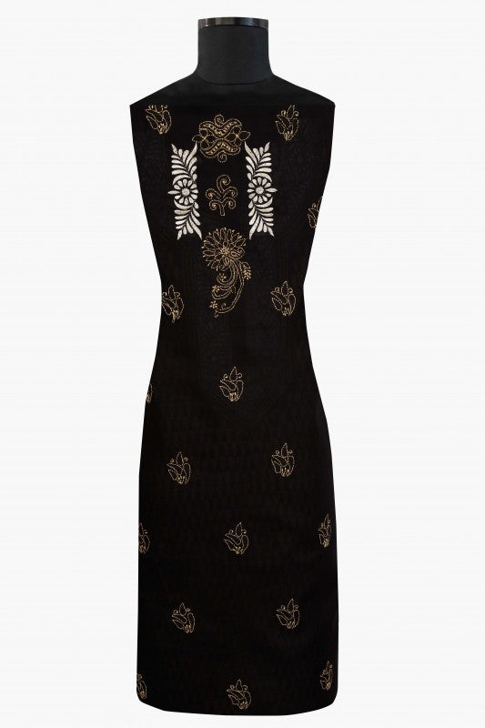 Ada Hand Embroidered Black Cotton Lucknowi Chikan Unstitched Suit Piece A100183